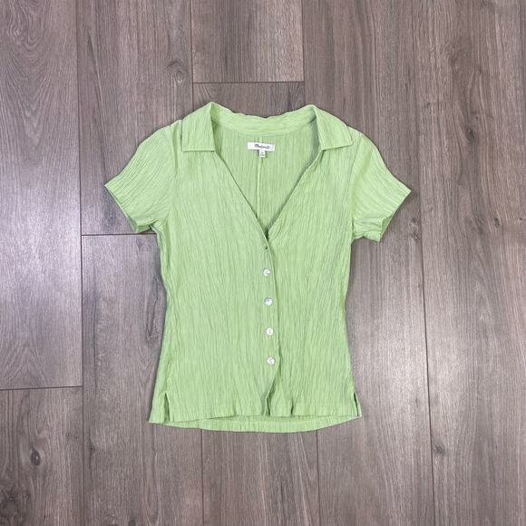 Madewell Notched V Neck Button Up Lightweight Short Sleeve Top US Women's XS New - Picture 2 of 5